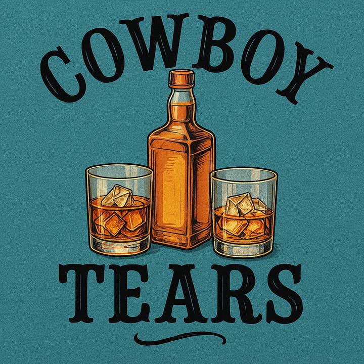T-shirt ou Sweatshirt Gola Redonda Cowboy Tears – Design de Humor Ocidental com Garrafa de Whiskey e Copos por atacado de STRONG N FREE CDN