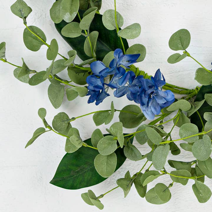 Impressive Enterprises, Inc. - Wholesale Wreath - 29010 - 22in Wreath-Blue Hydrangea and Eucalyptus Lvs-21