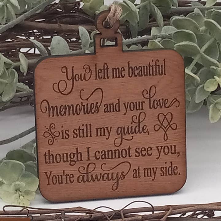 Beautiful Memories Sympathy Memorial Laser Engraved Wood Ornament, Gift Tag, Keepsake, Gift, Baltic Birch, Sapele, you choose color for wholesale by Expressions Engraved
