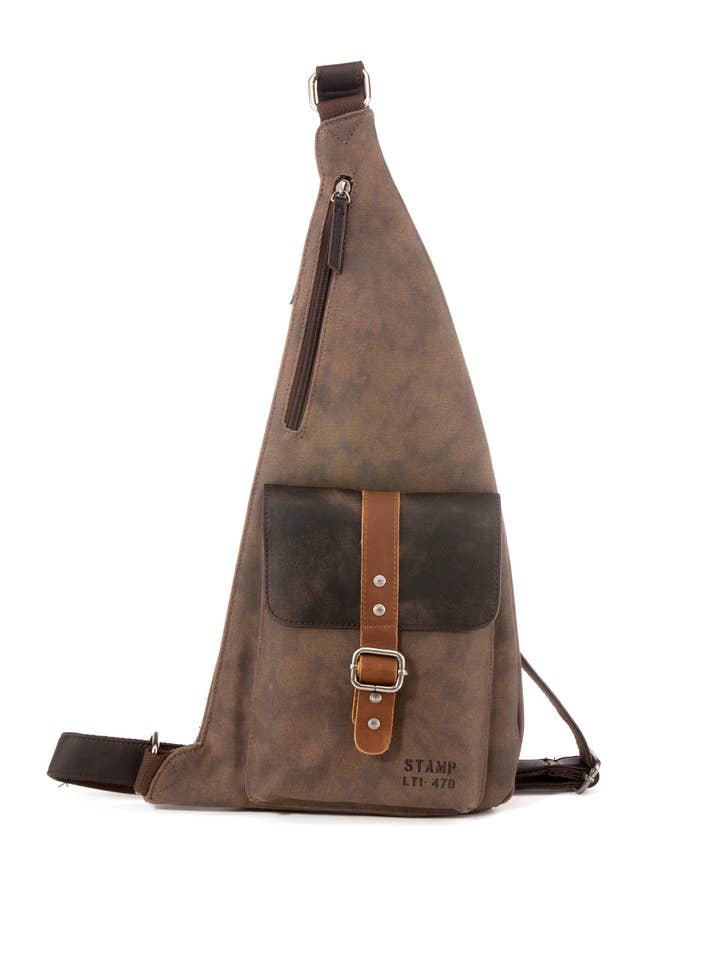 Sac à dos bandoulière homme Stamp marron foncé pour la vente par Stamp