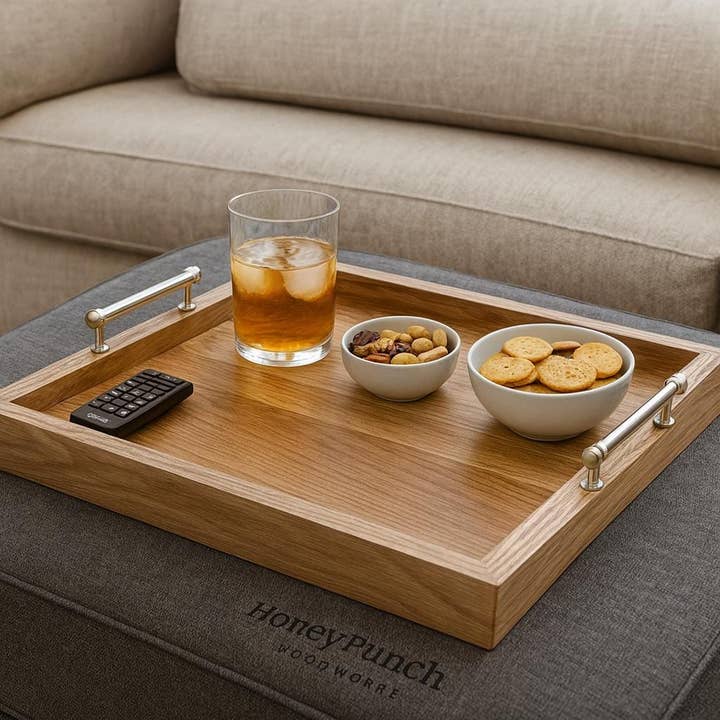 Butternut Wood Ottoman Tray – Nickel-Plated Handles for wholesale by HoneyPunch Woodworks