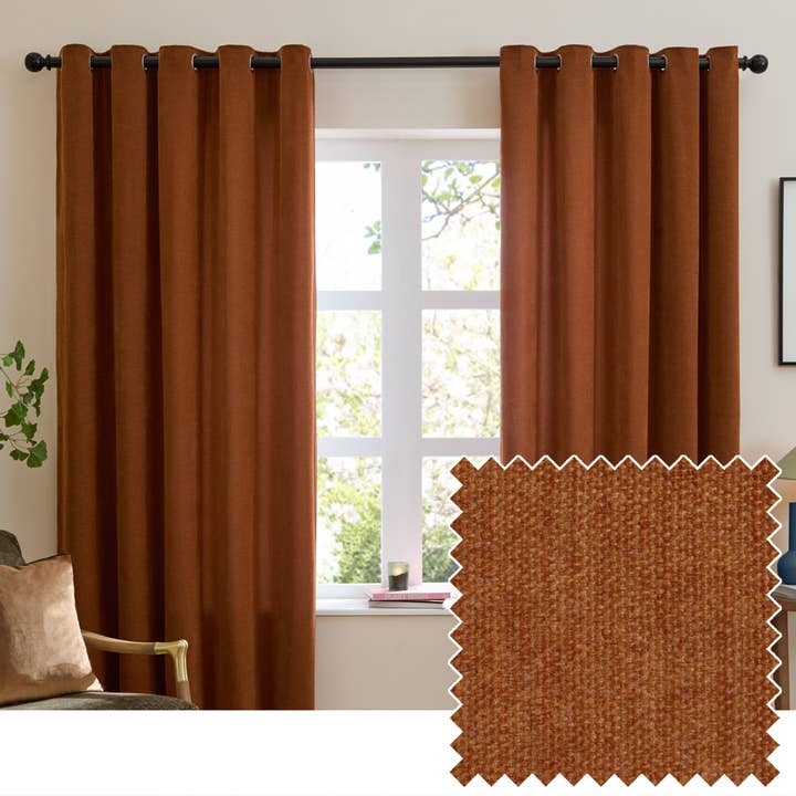 Soft Chenille Blackout Eyelet Curtains Rust for wholesale by Riva Home