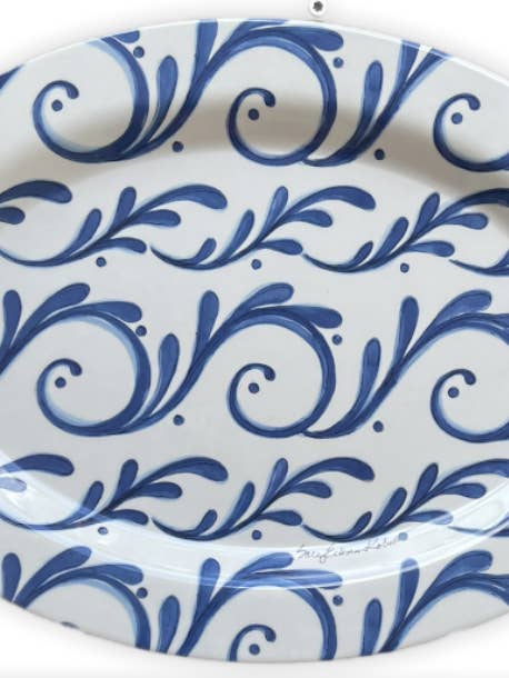 Blue Wave Indigo Song Oval Serving Platter for wholesale by Bamboo Table