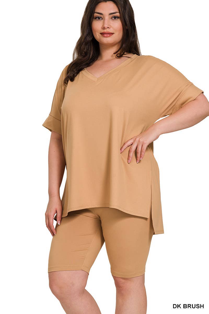 Vanilla Monkey - Wholesale Top & Pant Set (NOT Loungewear) - Women's - Plus Brushed Dty Microfiber V-neck Top And Biker28