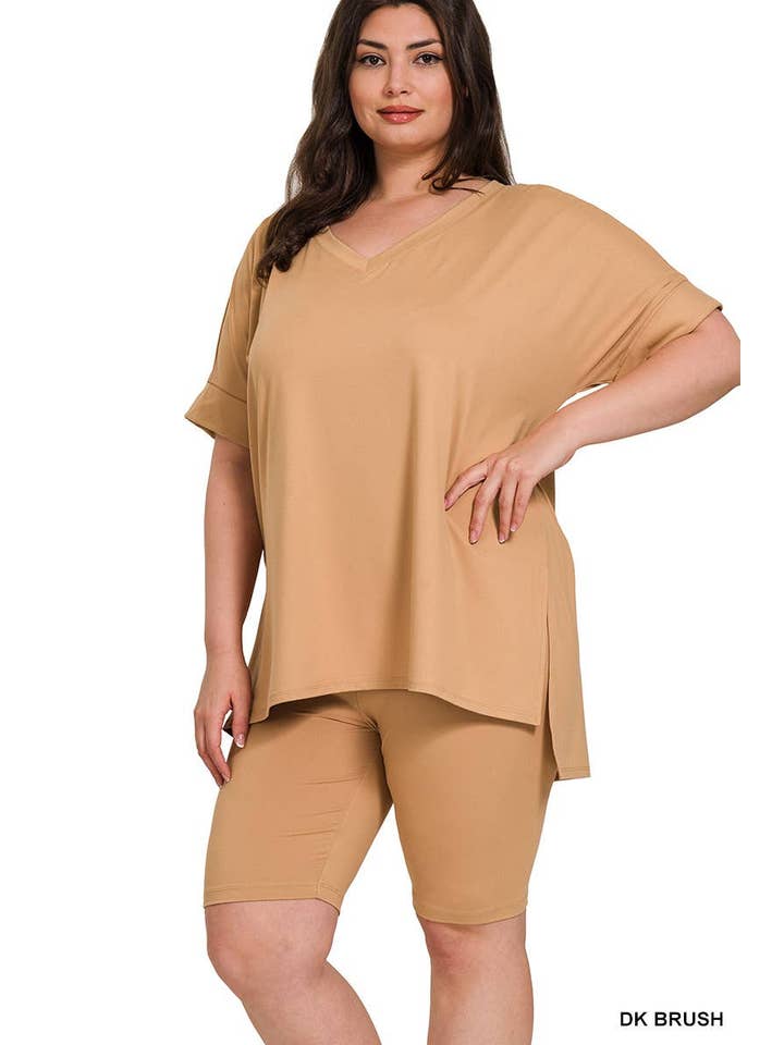 Vanilla Monkey - Wholesale Top & Pant Set (NOT Loungewear) - Women's - Plus Brushed Dty Microfiber V-neck Top And Biker28