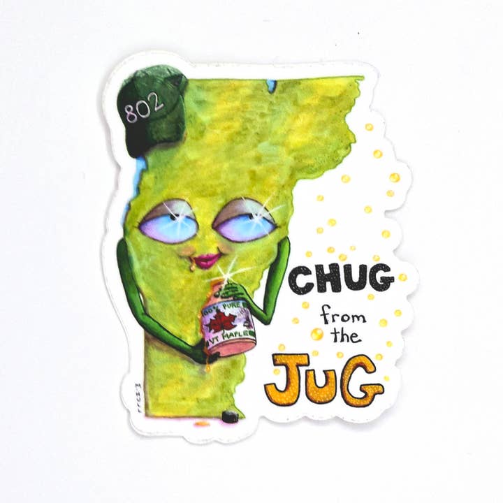 Boire à la bouteille - Autocollant Vermont pour la vente par Comic Relief Art by Martha Hull