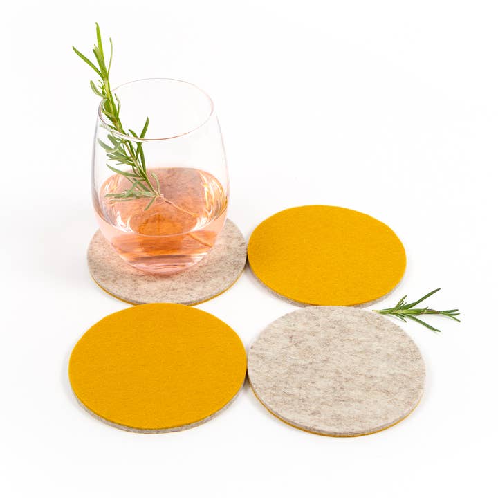 Merino Wool Trivet 4" - Set of 2 - Mustard & Heather Beige for wholesale by Studio 82°