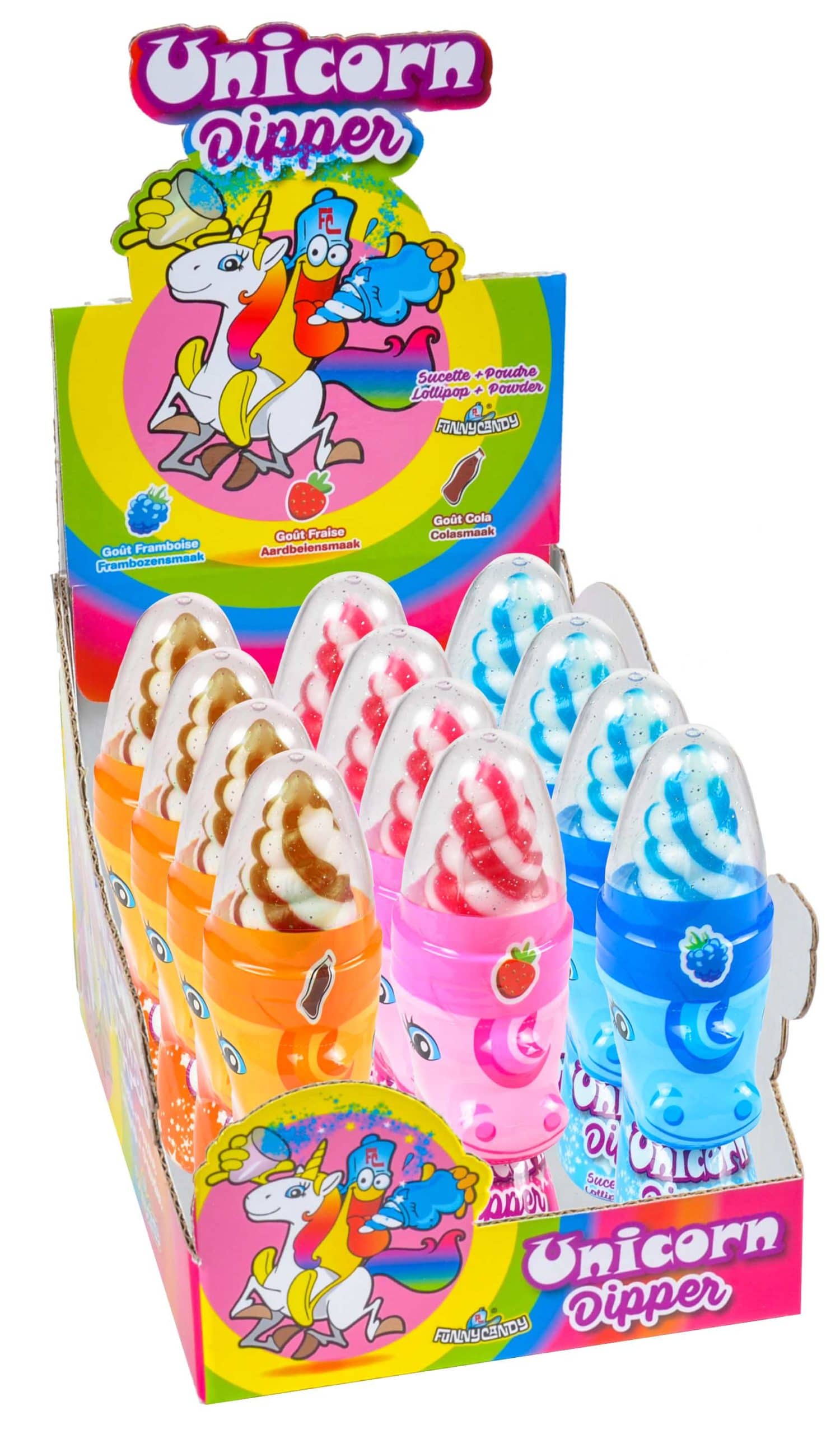 123bonbon - Vendita all'ingrosso Lecca lecca - Lecca-lecca Unicorn Dipper a due colori con polvere frizzante2