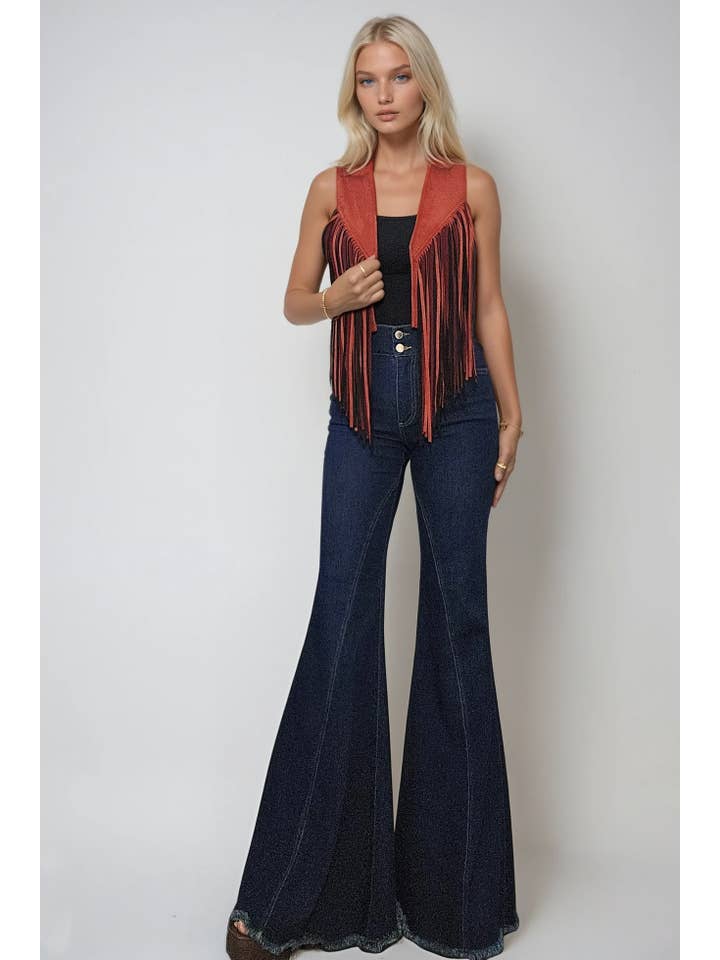 WISTERIA LANE - Vendita all'ingrosso Gilè imbottito - Donna - GILET IN CAMOSCIO FRANGIATO BICOLORE BOHO WESTERN - 64085