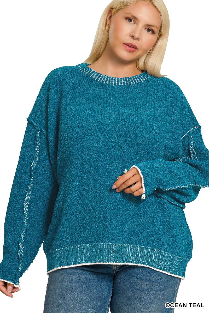 Vanilla Monkey - Wholesale Knit Sweater - Women's - Plus Exposed Seam Round Neck Sweater5