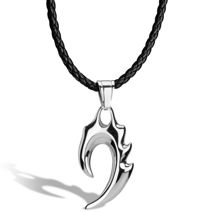 SERASAR - Wholesale Jewelry - Men's - Leather necklace “Flame” - silver - N005