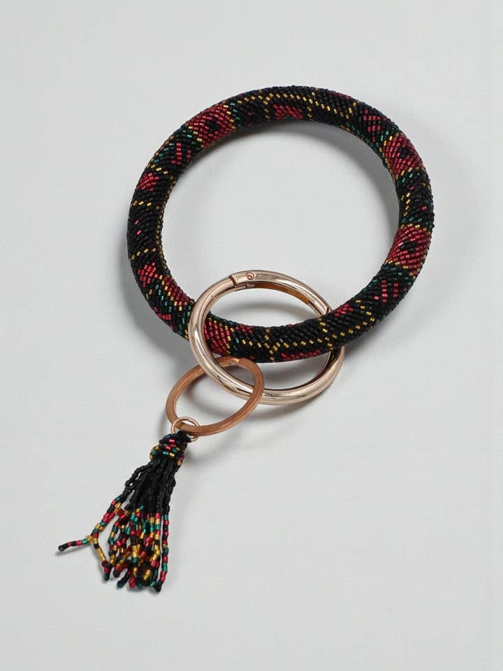 Colorful Boho Beaded Keyring with Mini Tassel for wholesale by Mint & Shine