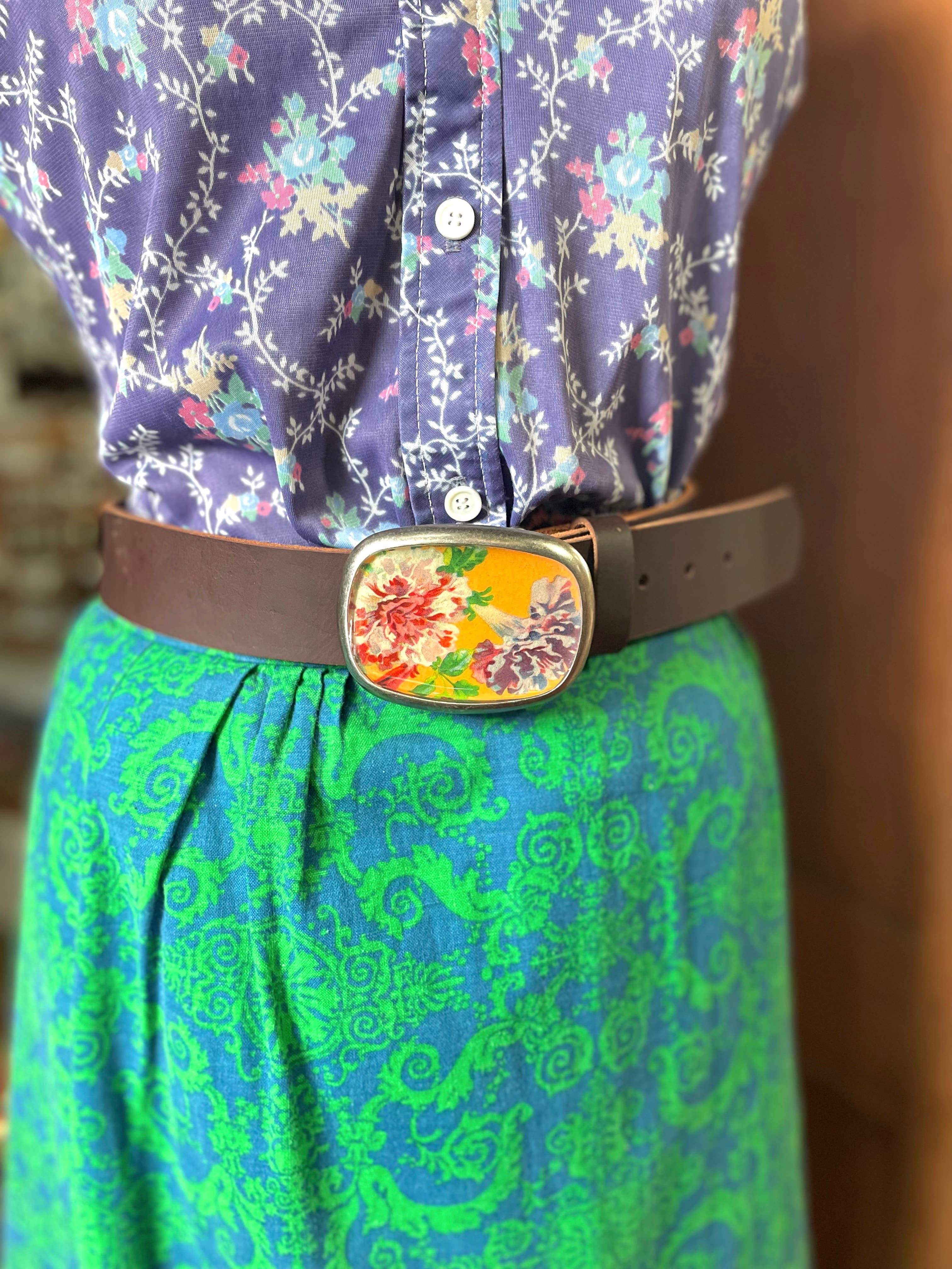 joeyfivecents - Vente Boucle de ceinture – femme - Boucle de ceinture, botanique - fleurs, couleur jardin, saturée1