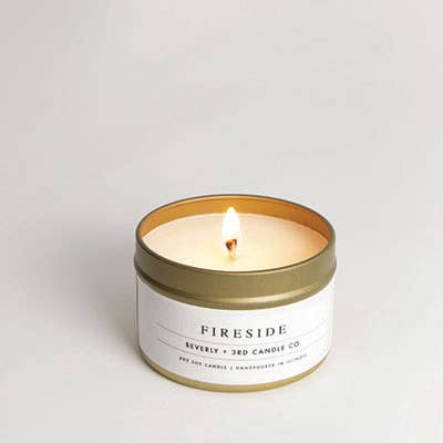Beverly and 3rd Candle Co. - Wholesale Travel Candles - Fireside 4oz Travel Tin - Soy Candle1