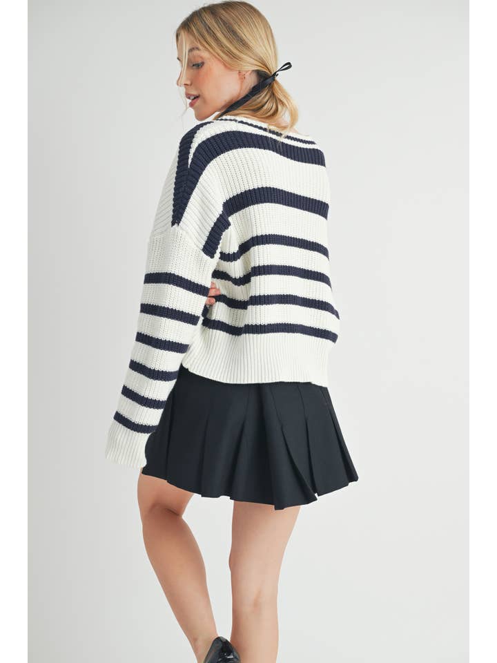 Blanco/Azul marino Cárdigan a rayas Bona 3202ED de venta al por mayor en Faire9