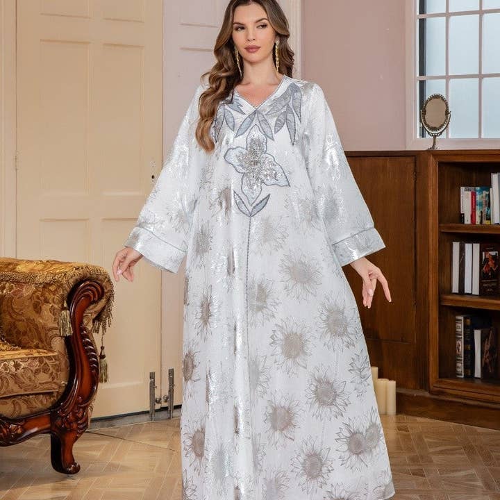 Embroidery V-Neck Abaya Dress for wholesale by UZ Wholesale Store