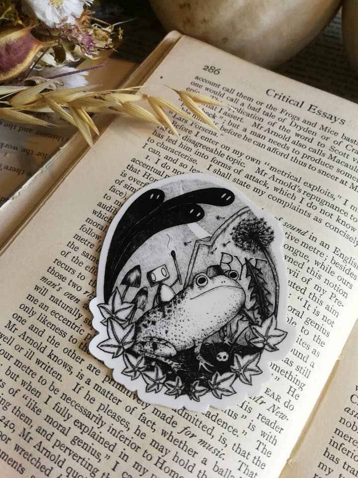 Adventurers Frog and Robot Vinyl Sticker for wholesale by Jon Turner Illustration