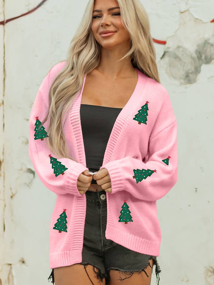 Cárdigan abierto con hombros caídos y diseño de árbol de Navidad y calabaza. para venta al por mayor de PRETTY BASH