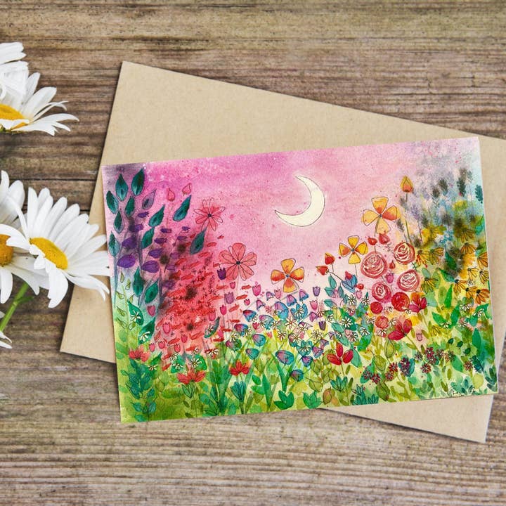 Crescent Moon Card x5 for wholesale by Badibidu Watercolours