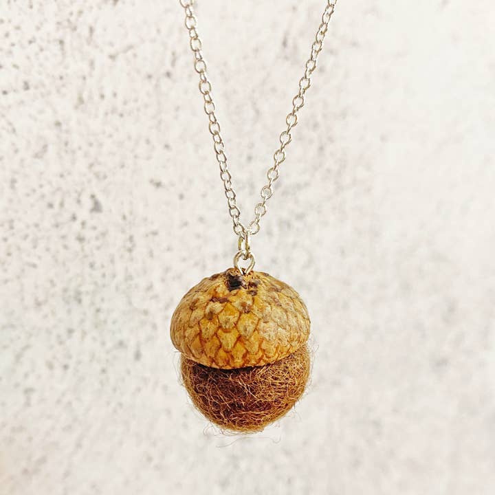 Felt Acorn Necklace Brown | Woodland Jewelry for wholesale by Oakwind Hollow
