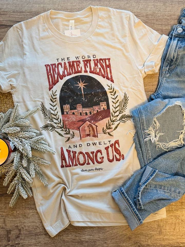 Word Became Flesh Nativity Tee for wholesale by Eleven Seven Designs