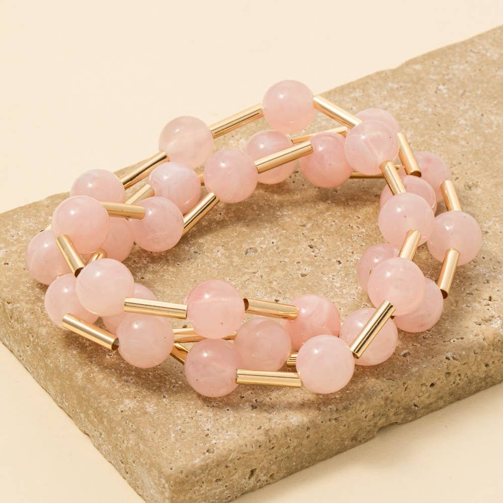 Anarchy Street – wholesale Beaded bracelet – Metallic Bars And Ball Resin Beads Bracelet 3 Set5