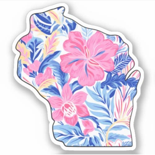 Wisconsin State - Tropical Sticker - Bring Summer Vibes! for wholesale by Lake Bar Gifts