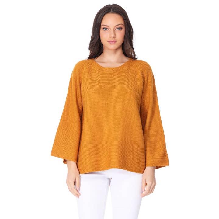 Boat Neck Bell Sleeve High Low Pullover Sweater MK8200 for wholesale by Mak