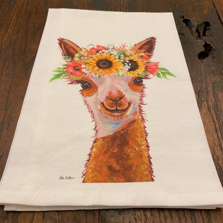 Hippie Hound Studios - Venta al por mayor Paños de cocina - Paño de té colorido girasol alpaca, decoración de casa de campo