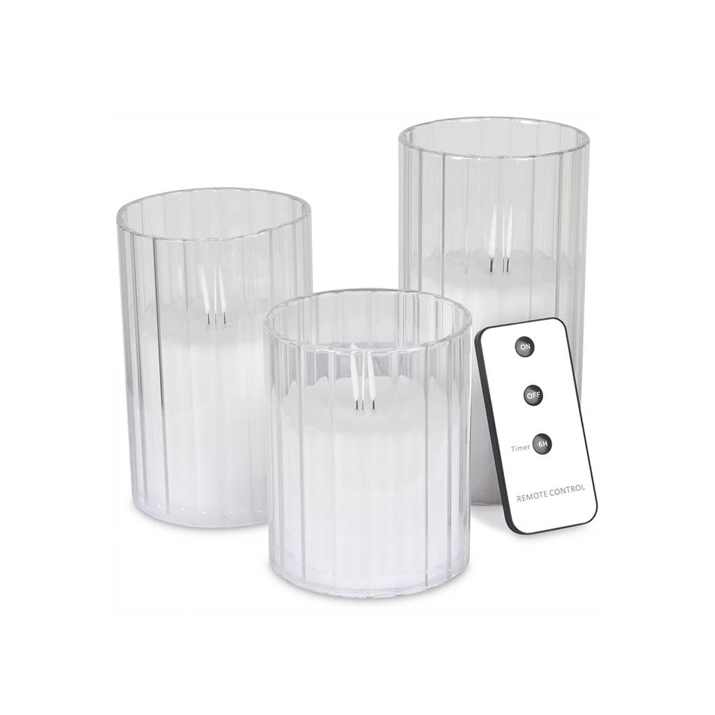 3 LED candles in flat-sided white glasses - remote control (battery operated) for wholesale on Faire3