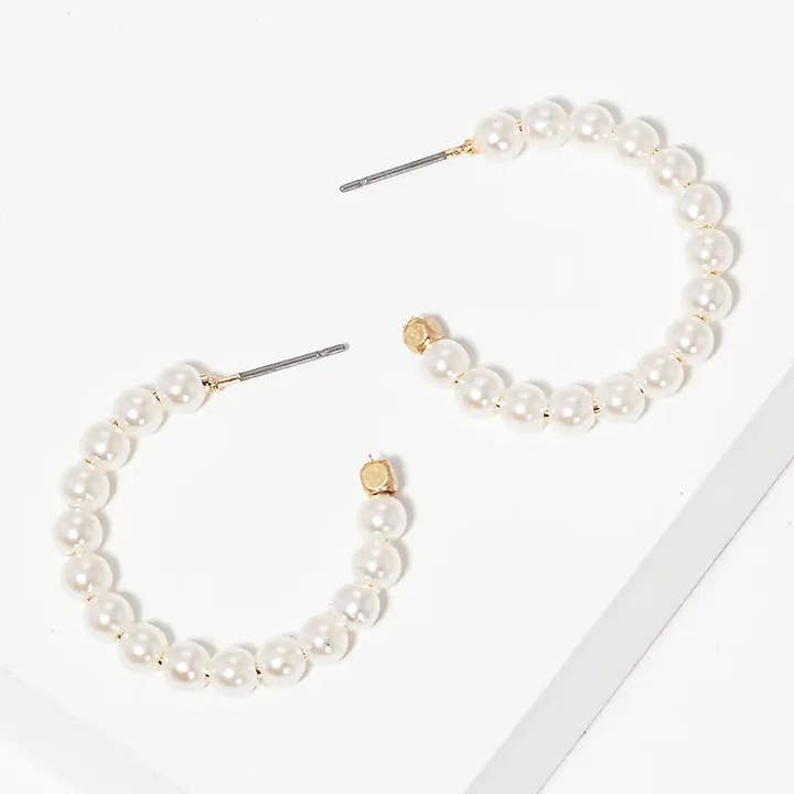 Worn Gold 20Mm Acrylic Pearl Round Hoop Earrings for wholesale on Faire