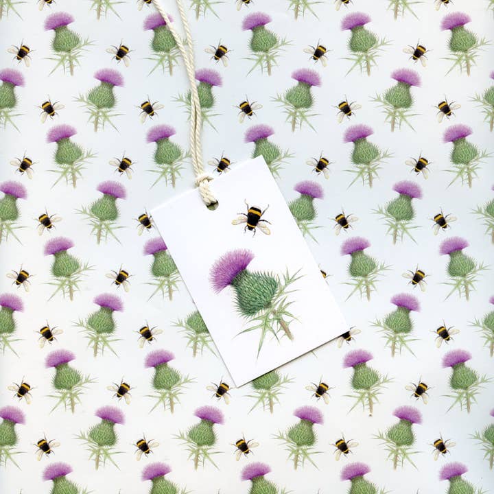 Thistle & Bumblebee Gift Wrap for wholesale by Rie Designed