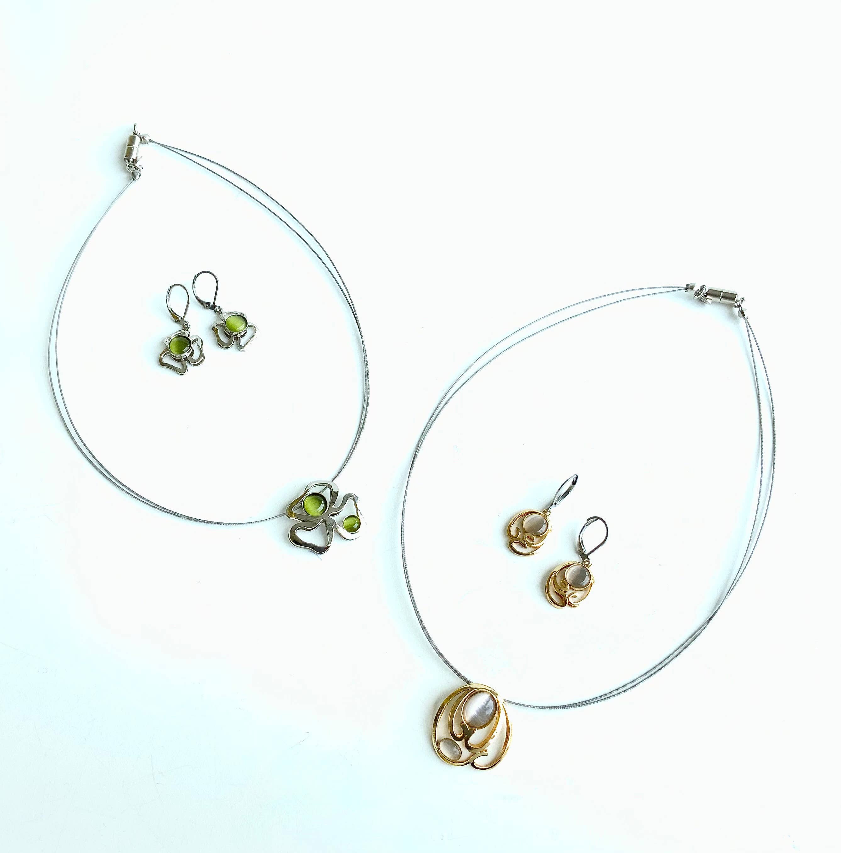 Christophe Poly / Crono Design – wholesale Jewellery set – SETS (KY) - Small Pendant WireNeck(K) 19" & LeverEar(X) Sets16