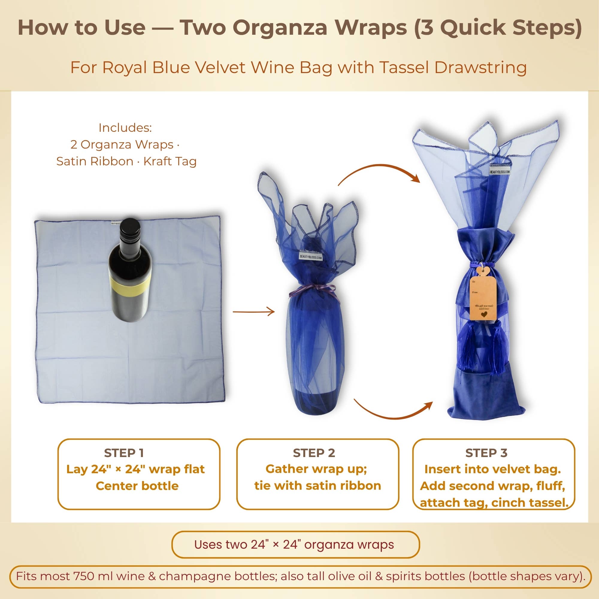 Beauty Blisss - Wholesale Gift Bag Set/Pack - Organza Gift Wrap Fillers – 24" Squares, 5pc & 6pc Sets5