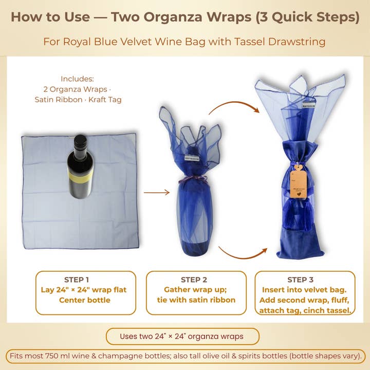 Beauty Blisss - Wholesale Gift Bag Set/Pack - Organza Gift Wrap Fillers – 24" Squares, 5pc & 6pc Sets5