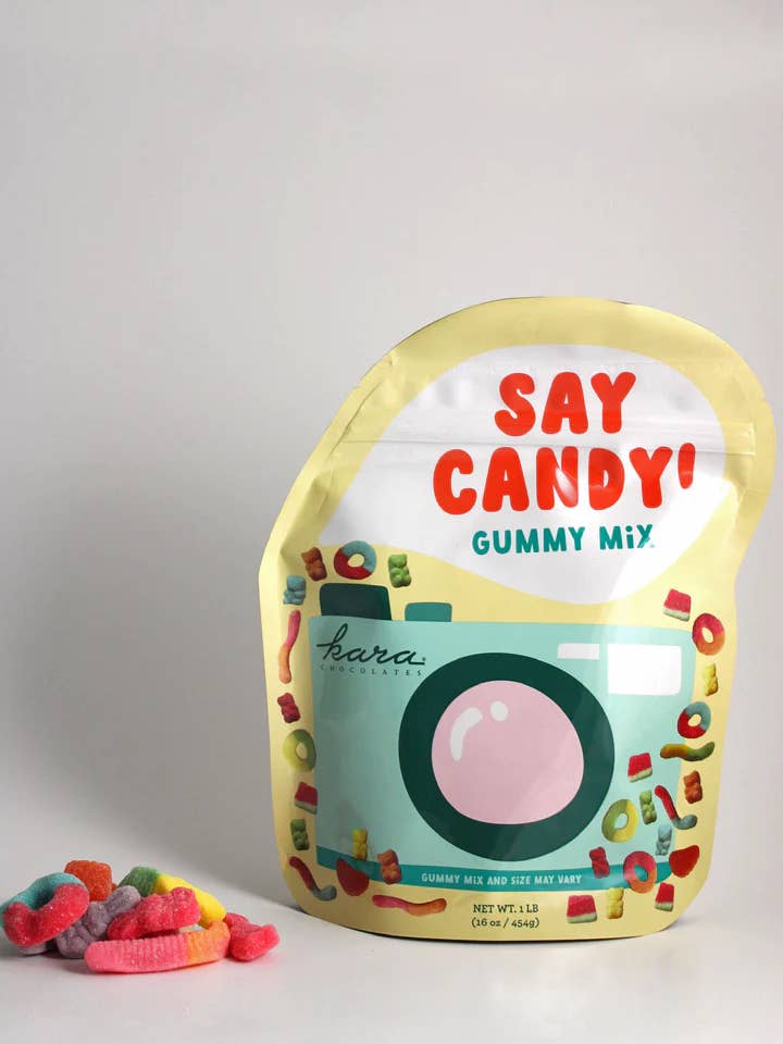 1lb Gummy Mix Camera Resealable Bag for wholesale by Kara Chocolates