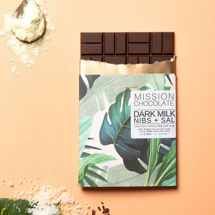 Mission Chocolate - Wholesale Chocolate bar - Dark Milk Nibs & Sea Salt 58%