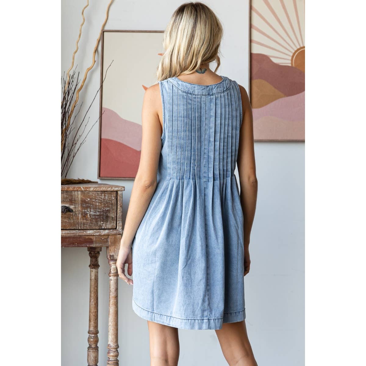 Light Wash V-neck Puff Sleeve Denim Short Dress for wholesale on Faire6
