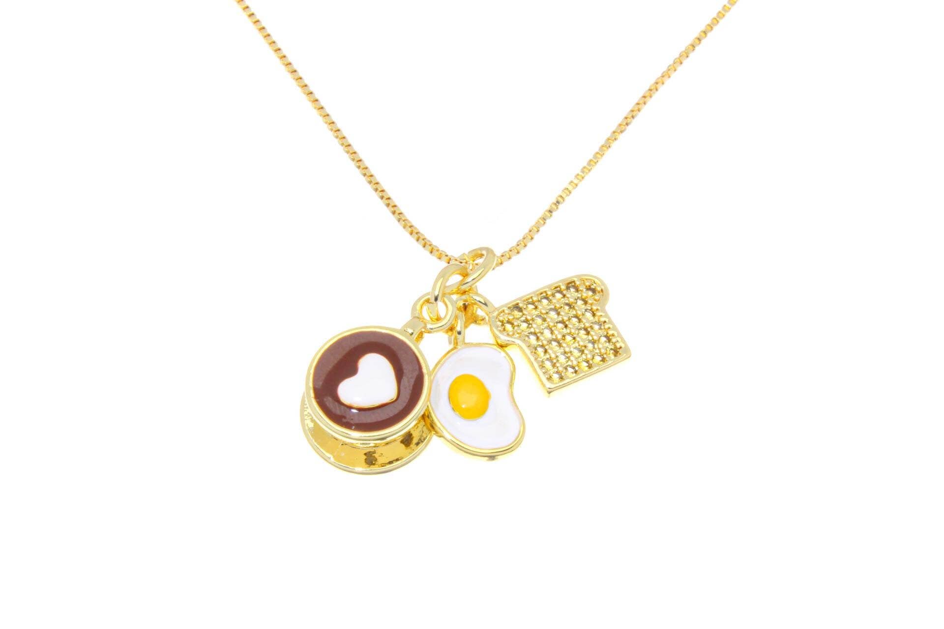 Jewel Pledge - Wholesale Individual Charm/Pendant - Breakfast Theme Coffee, Eggs & Toast Charm Set CPG25631