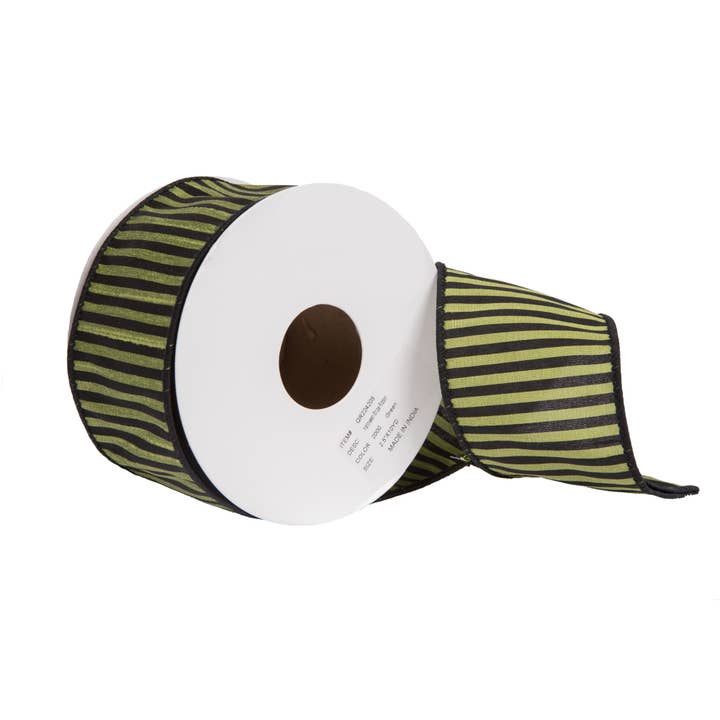 Vickerman 2.5" x 10 Yards Green Halloween Stripe Ribbon for wholesale by Vickerman
