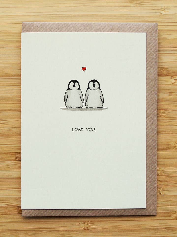 Love Baby Penguins Card - Valentines - Heart - Recycled Card for wholesale by RossJDesigns