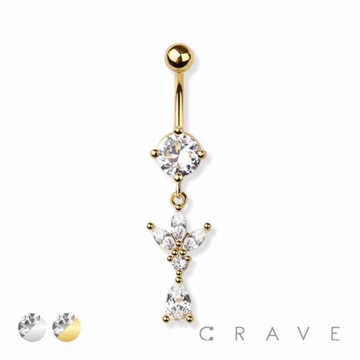 TRIPLE MARQUISE TEAR DROP 316L SS NAVEL BELLY RING for wholesale by CRAVE