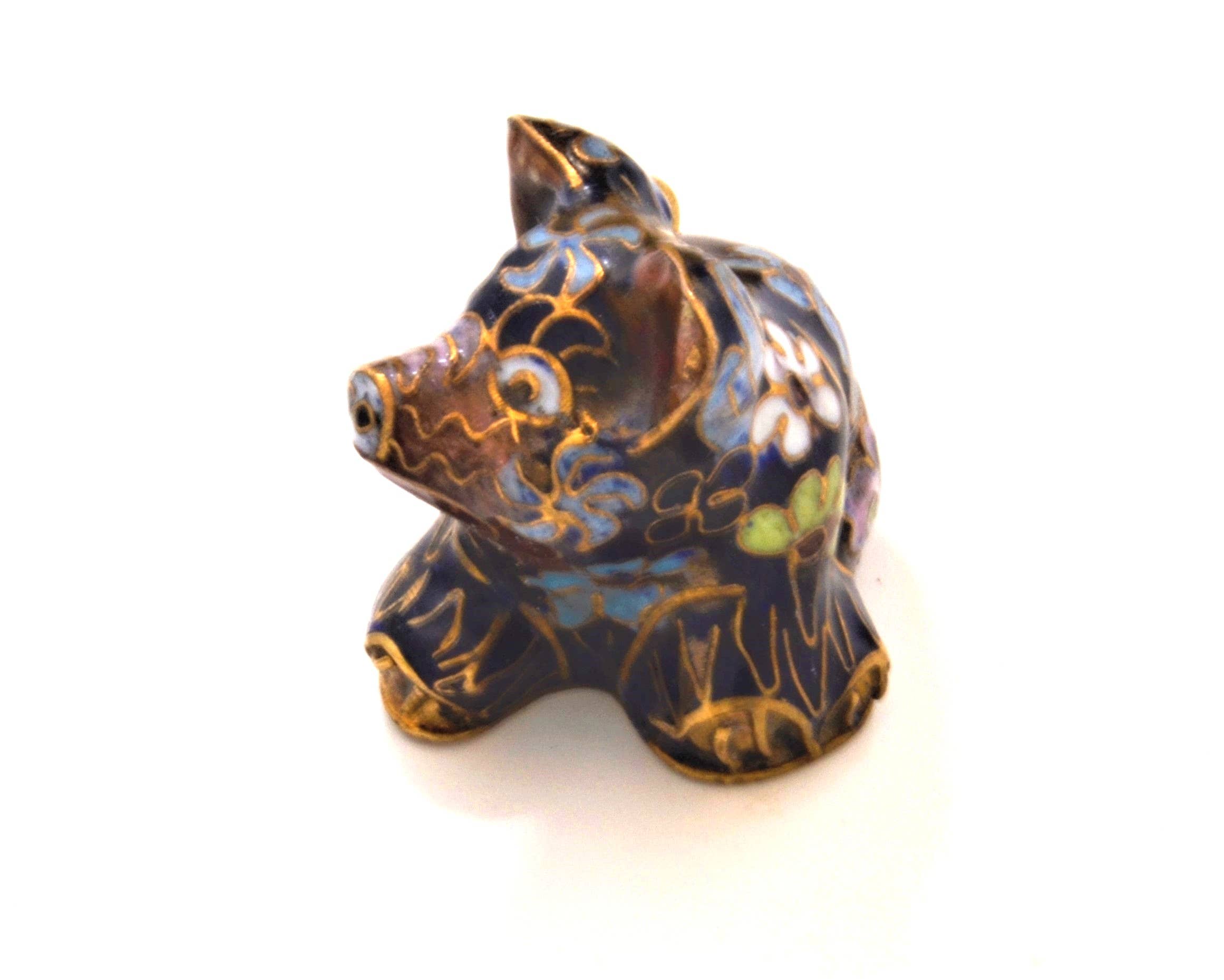 Ciel Collectables - Wholesale Decorative Figurine - Vintage Cloisonne Pig Figurine. Handmade with Floral Design1