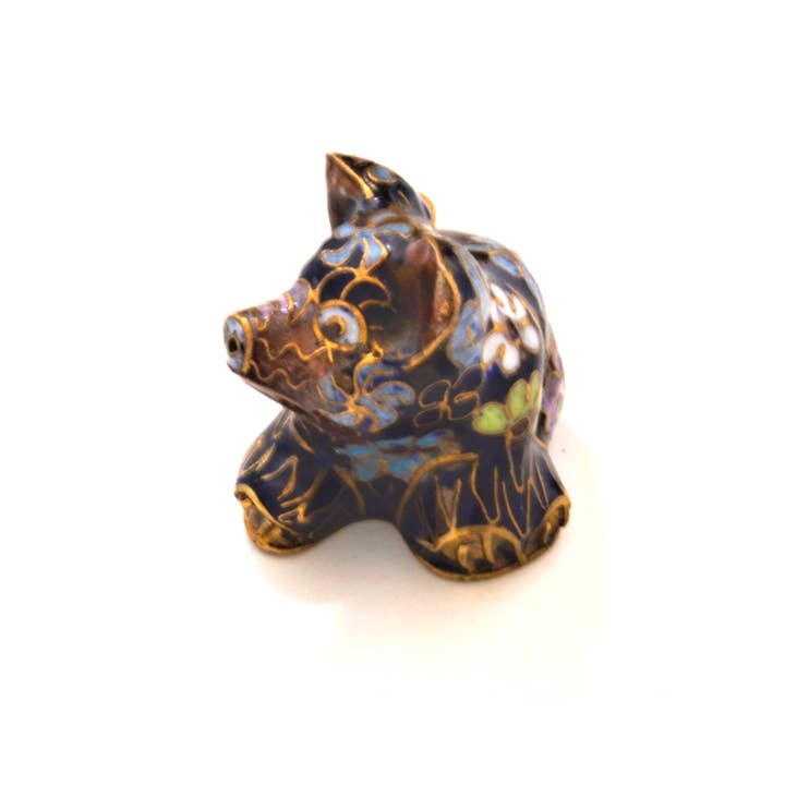 Ciel Collectables - Wholesale Decorative Figurine - Vintage Cloisonne Pig Figurine. Handmade with Floral Design1