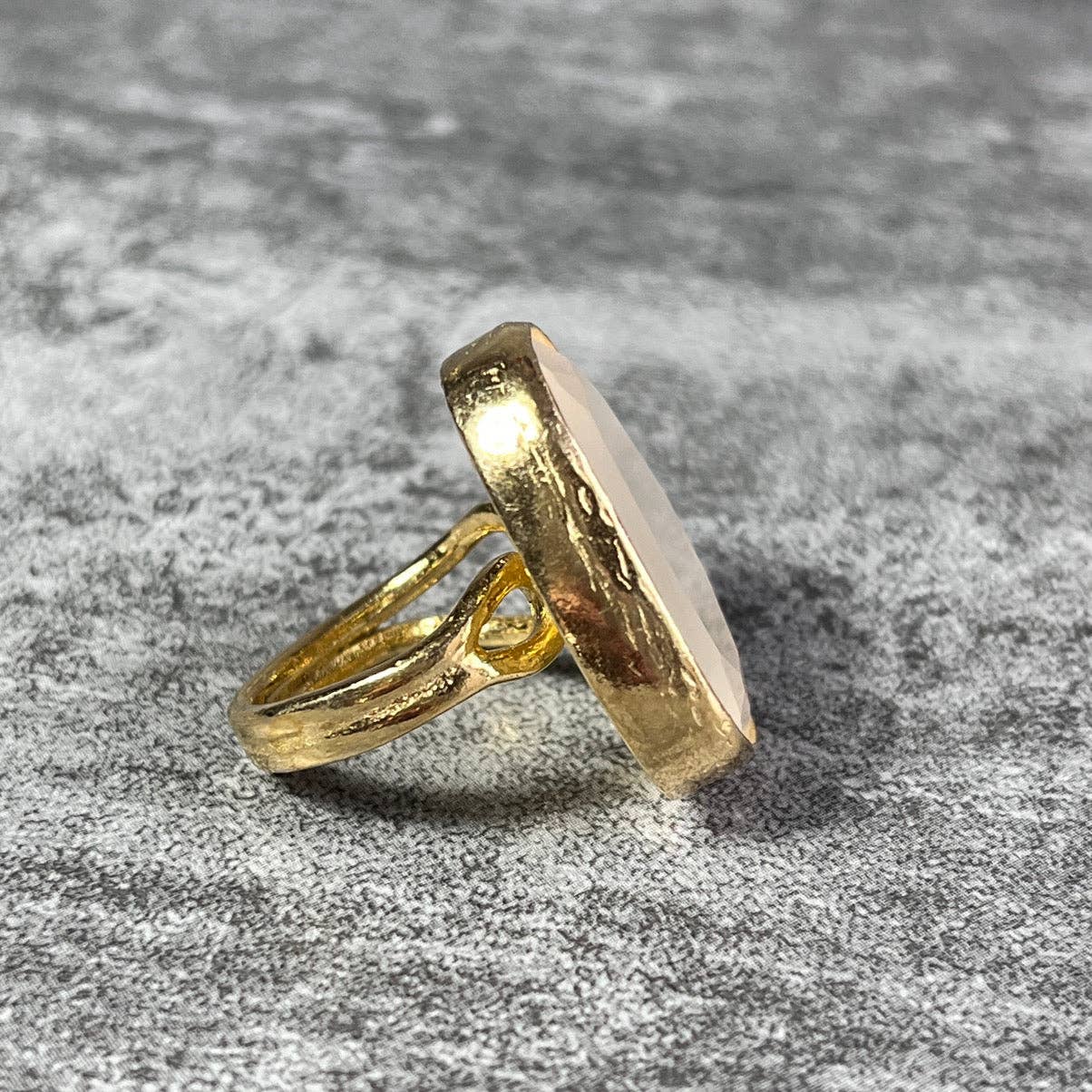 TOURMALYN - Vente Bague de cocktail/de cérémonie - Bague "ZOELIE" pierre naturelle agate blanche dorée or fin7