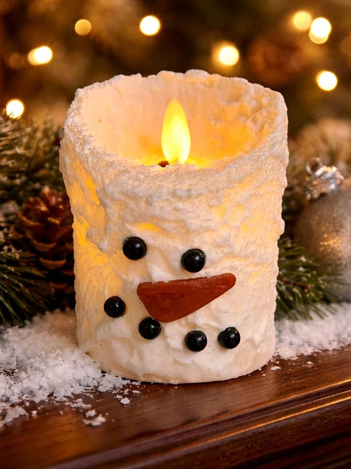 Snowman Bumpy White Moving Flame LED Candle 3in by 4in for wholesale by Wholesale Home Decor