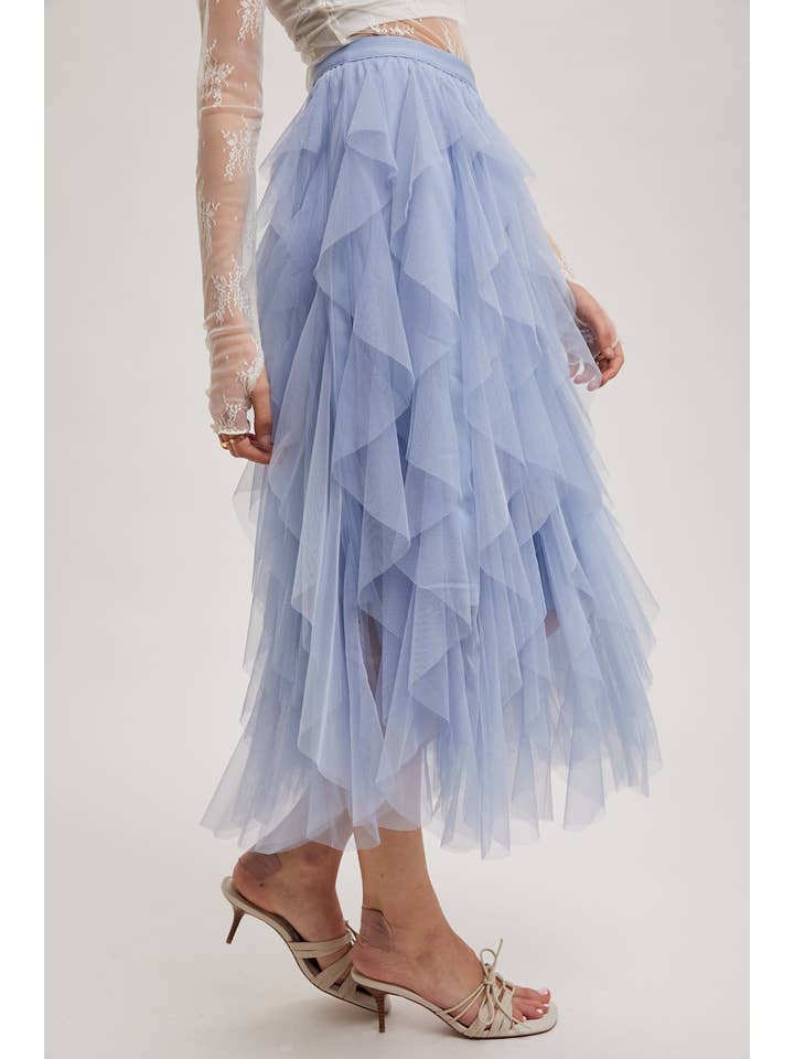 Bluivy - Wholesale Skirt - Women's - SPRIAL RUFFLED TULLE MIDI SKIRT