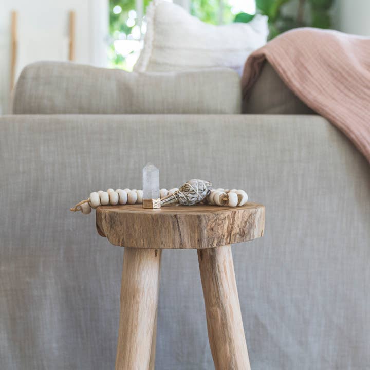 Sandstone & Sage - Wholesale Stool - Teak Wooden Stool Side Table,Small Nightstand Bathroom Caddy