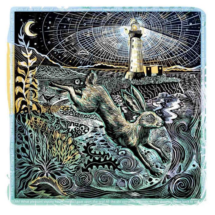 Lino Pleasant Haunting Hare Art Print,30x30cm for wholesale by Jamie Poole