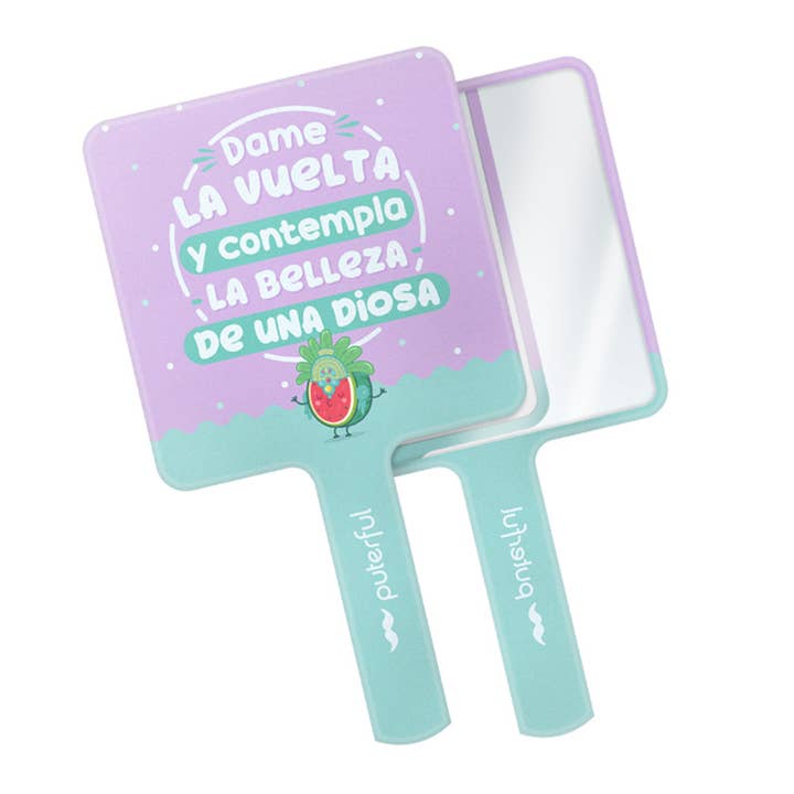 Puterful - Vente Miroirs de poche - Miroir à main - « Tourne-toi et contemple la beauté d’une déesse »